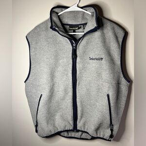 Timberland vintage gray men's fleece vest with a full-zip front & pockets size L